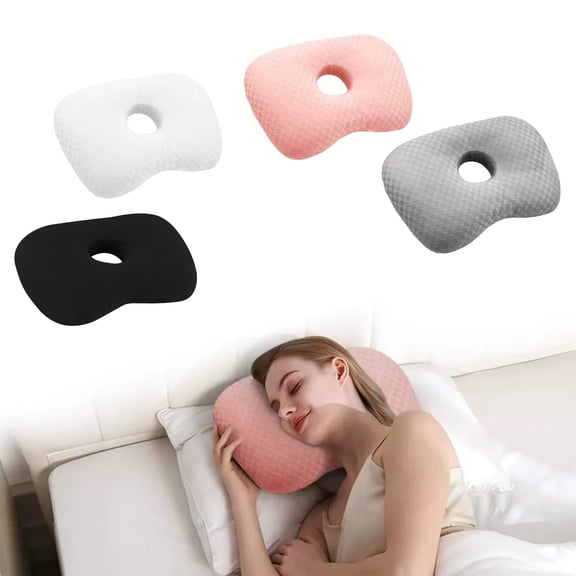 Ear Piercing Pillow for Side Sleepers | Donut Ear Pillow with Center Hole for Pressure Relief, Adjustable Polyester Fill, Washable Cover, White Black Gray Pink, 17"x12" Pain Relief Pillow