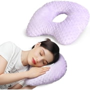 KUAZIDAR Ear Piercing Pillow with Hole for Side Sleepers, Adjustable Height Cushion with Removable Washable Cover, Purple