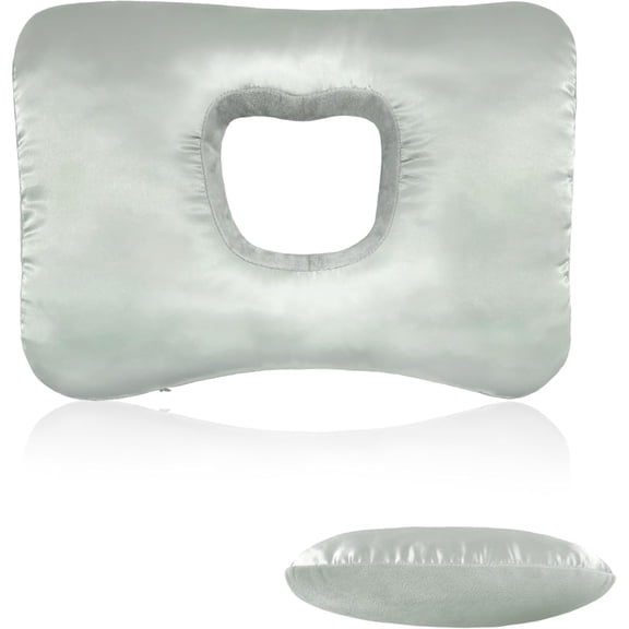 Ear Piercing Pillow for Side Sleepers with Ear-Shaped Hole for Ear Pain, Reversible Satin & Cotton Washable and Adjustable Ergonomic Ear Guard Protector for Side Sleeping