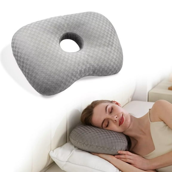Ear Piercing Pillow for Side Sleepers with Hole, Travel Neck Support Pillow, Orthopedic Contour Memory Foam Pillow for Ear Pain Relief, Post Surgery Recovery, Airplane, Car, Home Use, Washable Cover