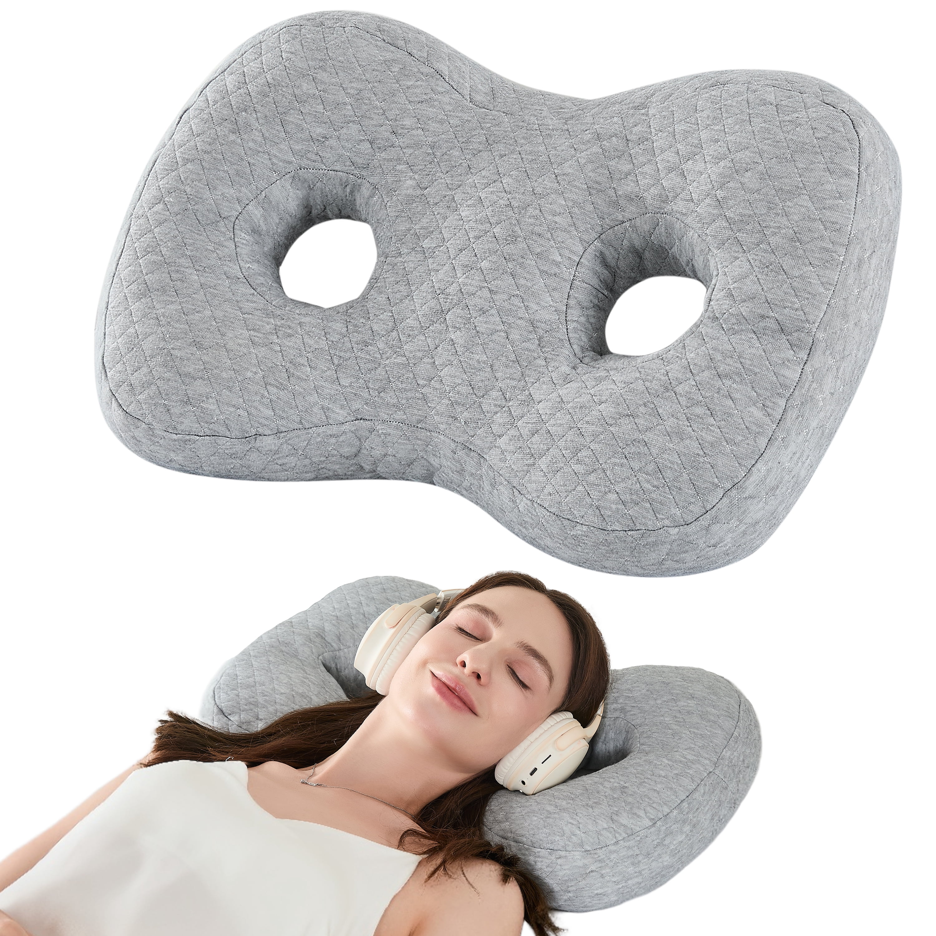 Ear Piercing Pillow for Side Sleepers, Ultra Soft Cover Relief Ear Pain,Two Ear Holes Protection for Ear Pierced, Earring Pillow