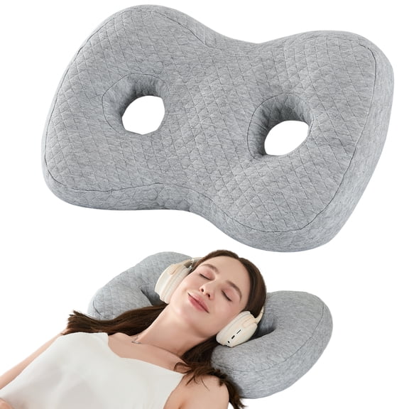 Ear Piercing Pillow for Side Sleepers, Ultra Soft Cover Relief Ear Pain,Two Ear Holes Protection for Ear Pierced, Earring Pillow