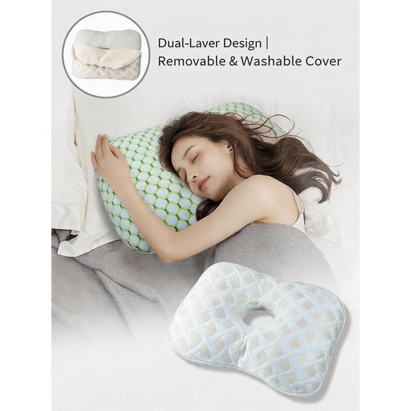 Ear Pillow for Side Sleepers, Adjustable Ear Guard Cushion with Ear Hole for Ear Comfort and Pressure Relief, Washable, White