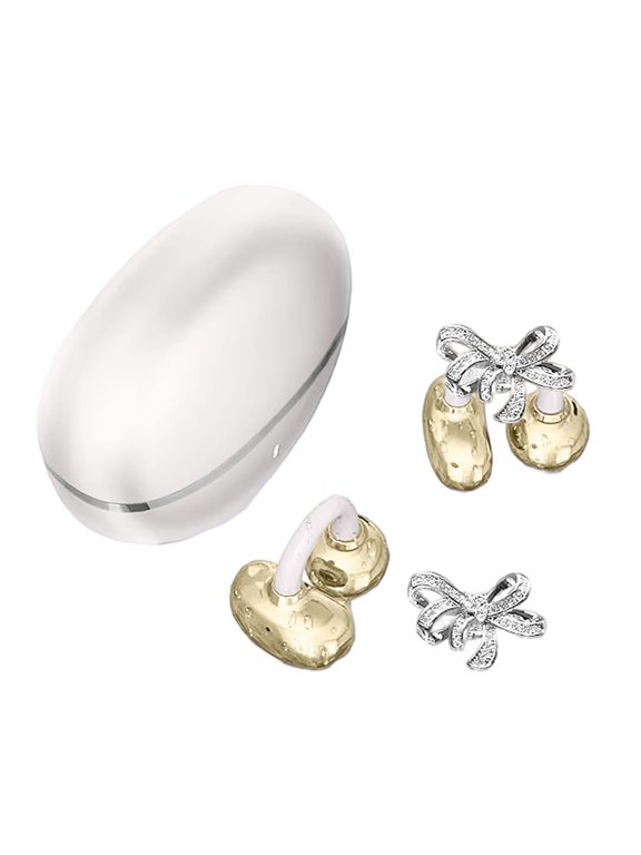 Ear-Pinch Open-Ear Earbuds Bluetooth 5.4 with Bow Earring | Clip On Headphones Wireless, Long Battery Life, IP56 Waterproof for Comfortable All-Day Wear (White)