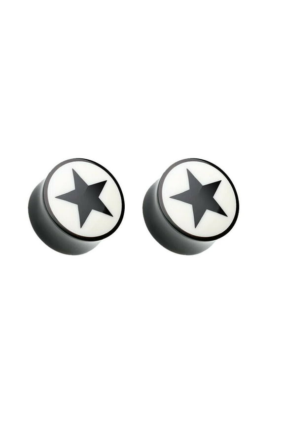 Ear Plugs Gauges Organic horn Star design Inlay Black Sold as a Pair