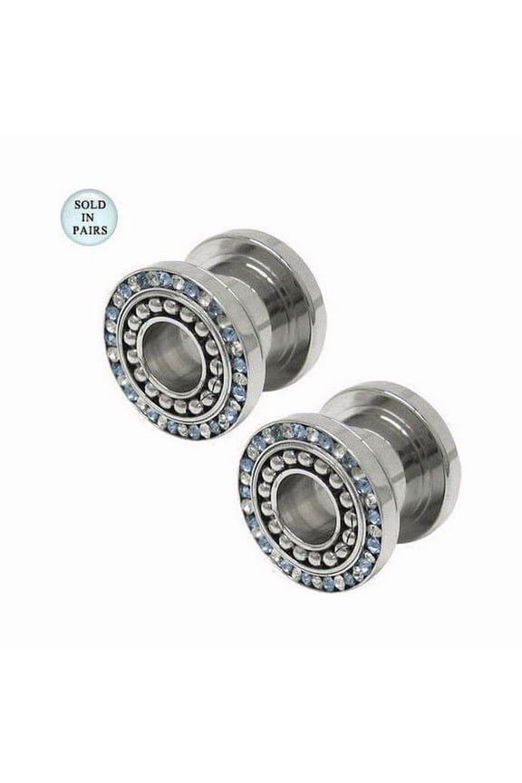 Ear Plugs Gauges Screw Fit with CZ Gems Piercings Jewelry for Women Men