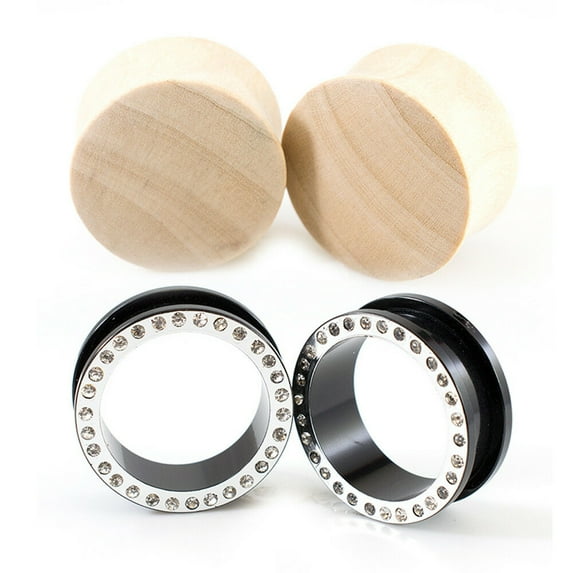 Ear Plugs Pack of 2 Pairs 1" (25 mm) One Wood and One Acrylic