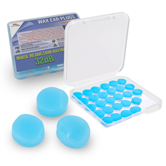 30pcs Reusable Silicone Wax Ear Plugs 32dB Noise Cancelling Earbuds for Sleeping, Hearing Protection, Travel, Concerts, Swimming - Comes with a Durable Plastic Case - by Mobi Lock