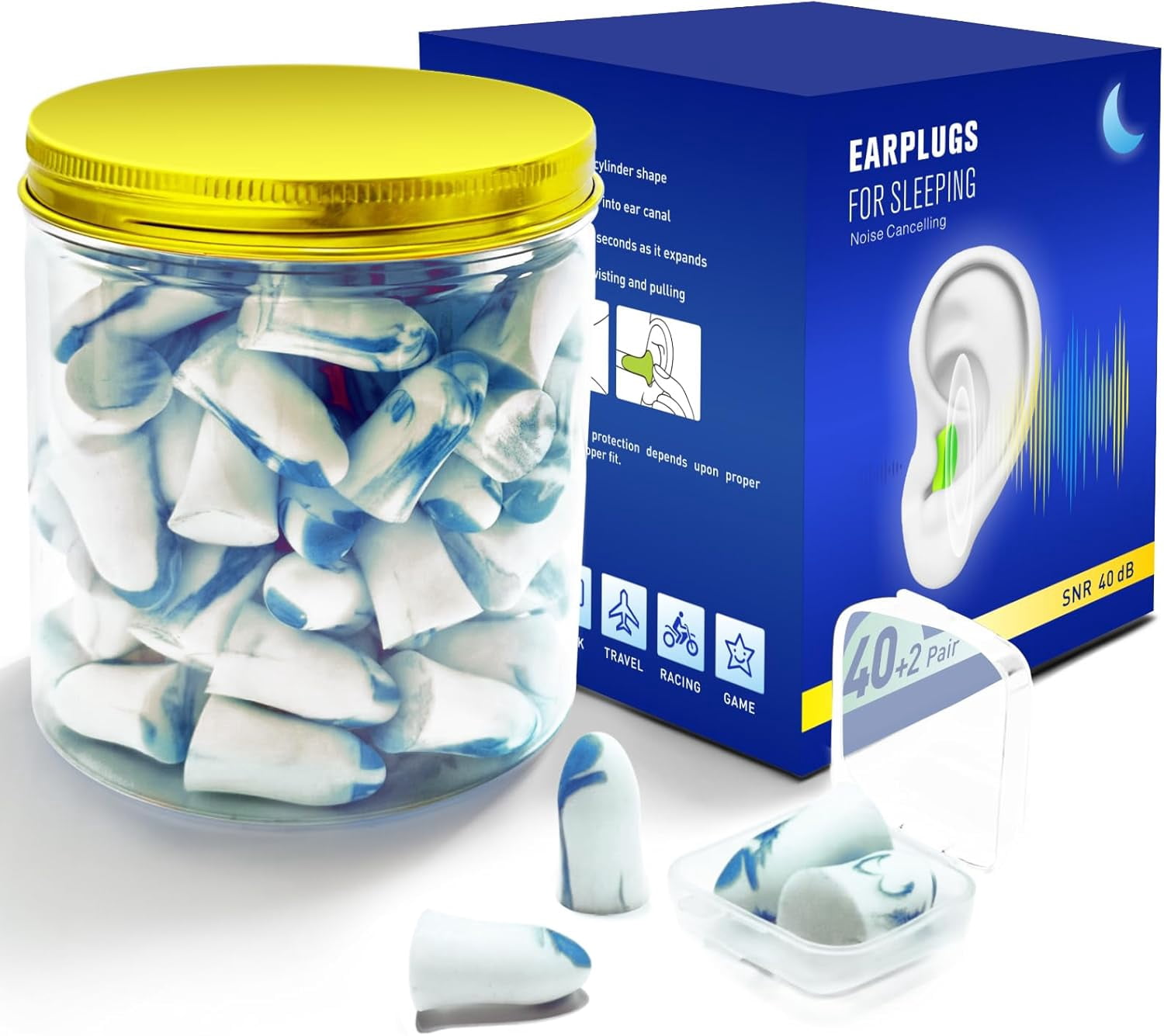 Reusable Silicone Ear Plugs For Sleeping & Noise Cancelling – 45dB Reduction, Comfort Fit With Case, For Snoring, Flying, Shooting