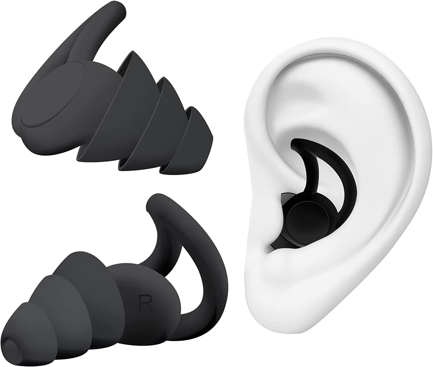 Ear Plugs for Sleeping Noise Cancelling, Reusable Silicone Ear Plug, Comfortable Hearing Protection for Work, Study, Travel and Noise Reduction, Black