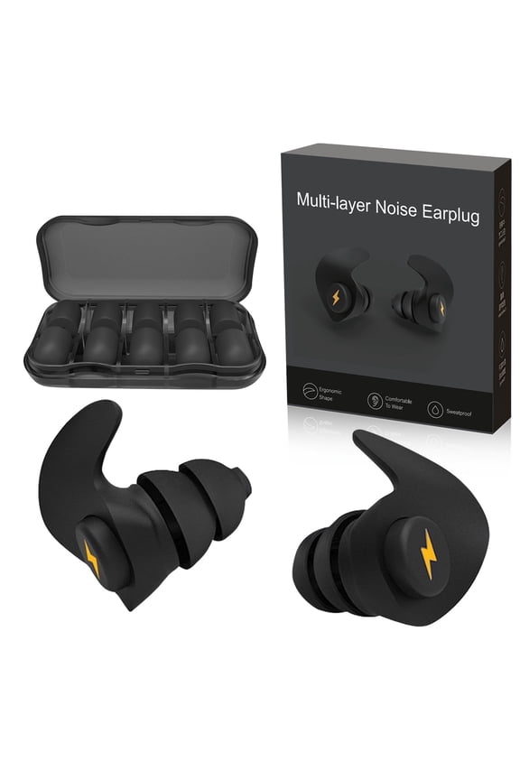 Ear Plugs for Sleeping Noise Cancelling, Soft Silicone Reusable Ear Plugs for Sleeping, Snoring, Work, and Travel  Ergonomic Sweatproof Design with Portable Storage Case, Black (5 Pairs)