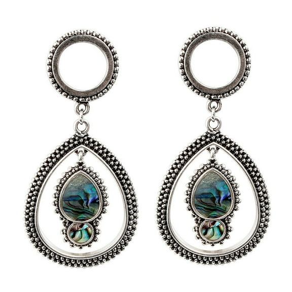 Ear Plugs Tear Drop Dangle Antique look Design with Synthetic Opal. Sold By Pair