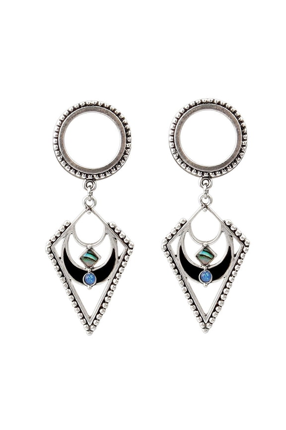 Ear Plugs Triangle Dangle Antique look Design with Synthetic Opal. Sold By Pair
