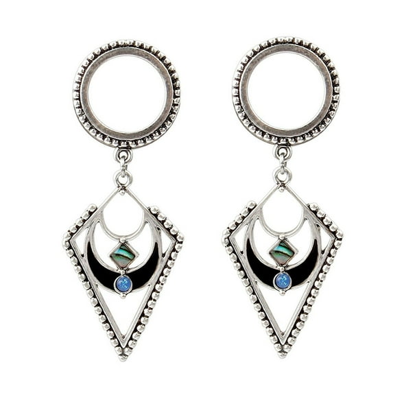 Ear Plugs Triangle Dangle Antique look Design with Synthetic Opal. Sold By Pair