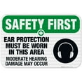 thumbnail image 1 of Ear Protection Must Be Worn In This Area Sign, OSHA Safety First Sign, 12x18 Reflective Aluminum EGP, 1 of 4