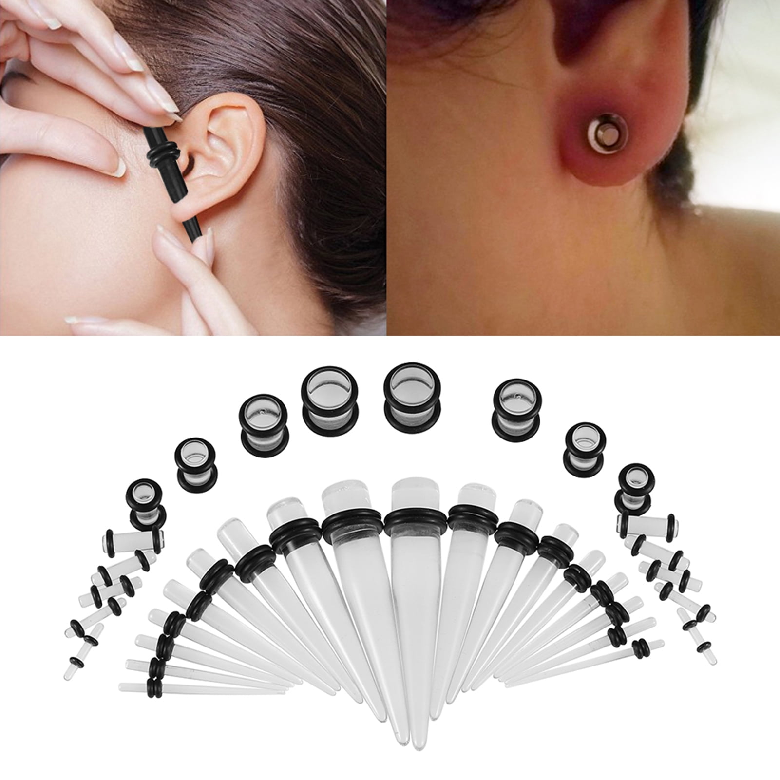 Ear Stretcher,ANGGREK Ear Stretching Kit 36Pcs Acrylic Tapers Flesh