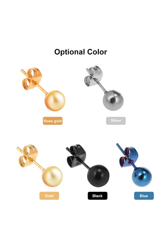 Ear Studs,Round Ball Ear 5 Pair Set Steel Round Ball Pair Set Sizes Stainless Steel Sizes Men Women Studs 5 Pair Set Sizes Men Ear Studs 5 Ball Ear Studs Zroven Steel - Stainless Eryue