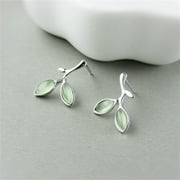 DEALINM Ear Studs Women's Opal Sprout Leaves Ear Studs Simple- Temperament Small Fresh White Fungus Ornaments
