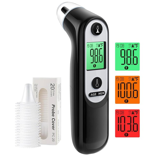 Ear Thermometer, Digital Ear Thermometer for Kids and Adults, High Accuracy Baby Thermometer with 1s Result, 3-Color Coded and 30 Memory Recall, Easy to Use, with 21 Disposable Probe Covers
