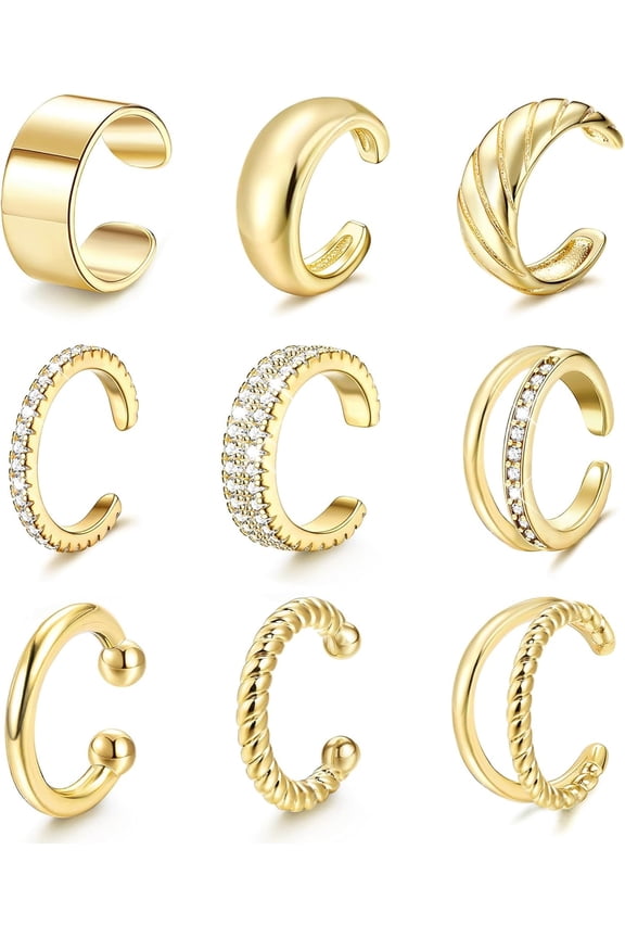 Ear Top Cuff For Women No Piercing - 14K Gold Precision-Plated Adjustable Clip On Earrings Silver Ear Cuffs Fake Piercings Cartilage Helix Wrap Earrings Cuff Earring For No-Pierced Ears[j495]