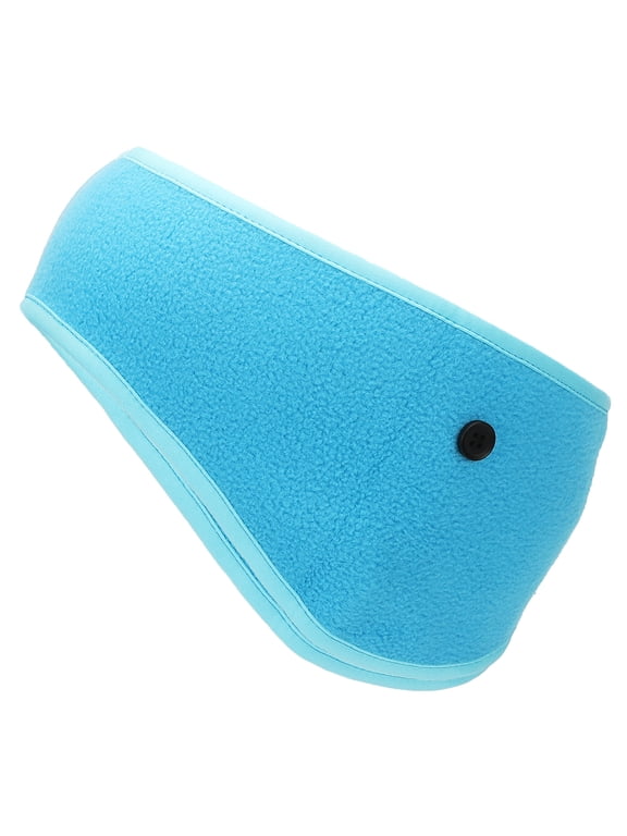 Ear Warmer Headband, Polar Fleece Ear Warmer Winter Stretchy Running Sweatband with Buttons for Jogging Light Blue