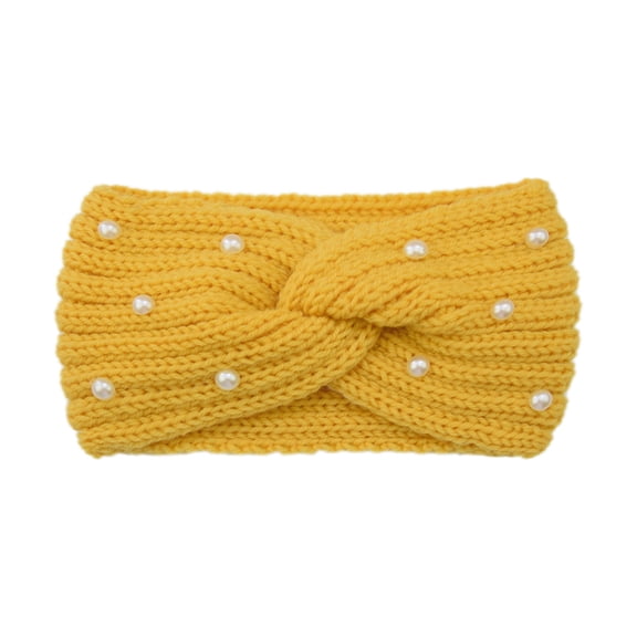 Ear Warmers Winter Headbands for Women with Pearls, Knit Winter Headbands Wide Cold Weather Headbands for Women Cozy Winter Crochet Head Bands