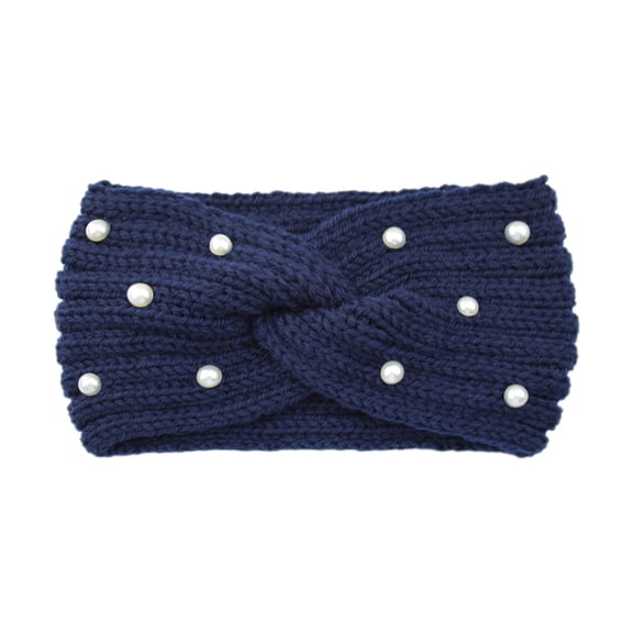 Ear Warmers Winter Headbands for Women with Pearls, Knit Winter Headbands Wide Cold Weather Headbands for Women Cozy Winter Crochet Head Bands