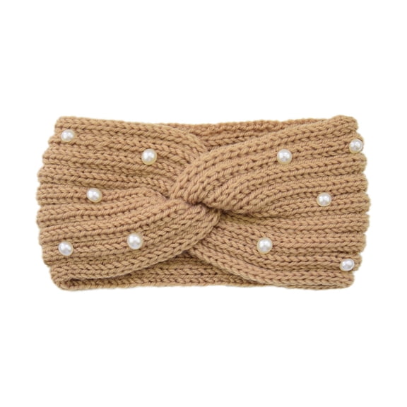 Ear Warmers Winter Headbands for Women with Pearls, Knit Winter Headbands Wide Cold Weather Headbands for Women Cozy Winter Crochet Head Bands