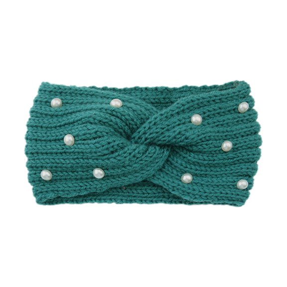 Ear Warmers Winter Headbands for Women with Pearls, Knit Winter Headbands Wide Cold Weather Headbands for Women Cozy Winter Crochet Head Bands