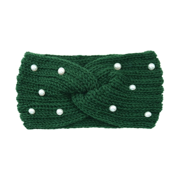 Ear Warmers Winter Headbands for Women with Pearls, Knit Winter Headbands Wide Cold Weather Headbands for Women Cozy Winter Crochet Head Bands