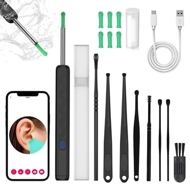 Ear Wax Removal, Ear Cleaner with 1080P Camera, Earwax Remover Tool with 8 Pcs Ear Canal Tools & 6 Soft Ear Spoons, Visual Ear Cleaning Kit for iOS & Android (Black)
