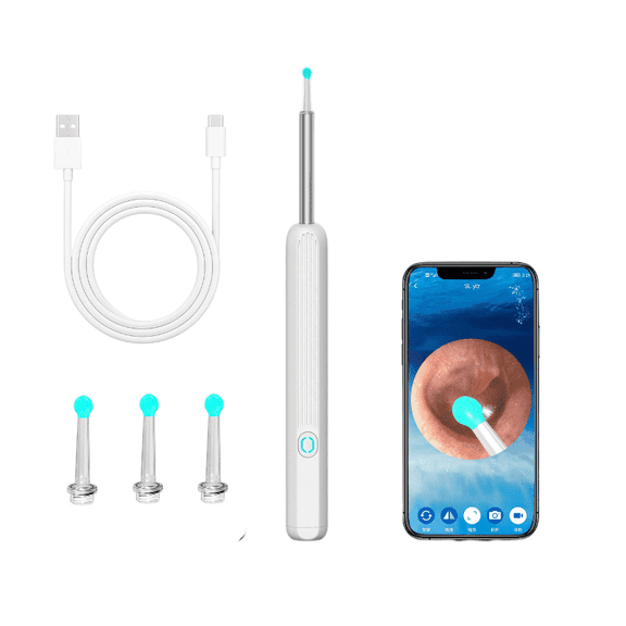 Ear Wax Removal, Ear Cleaner with Camera, Wireless Intelligent Visual Ear Picker, Earwax Removal Tool, 1080P HD Otoscope with 3 LED Lights, Ear Cleaner for iOS & Android (white)