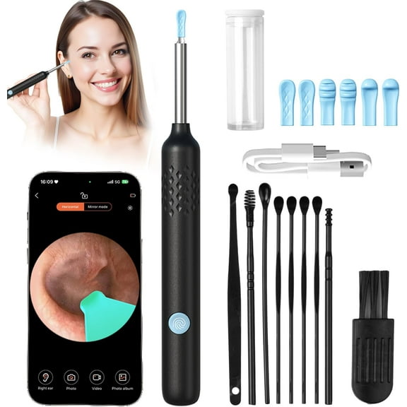 Ear Wax Removal - Earwax Remover Tool with 8 Pcs Ear Set - Ear Canal Cleaner with 1080P Camera - FSA HSA Eligible - Ear Cleaning Kit with 6 Ear Spoon - Ear Camera for iOS & Android (Midnight Blue)