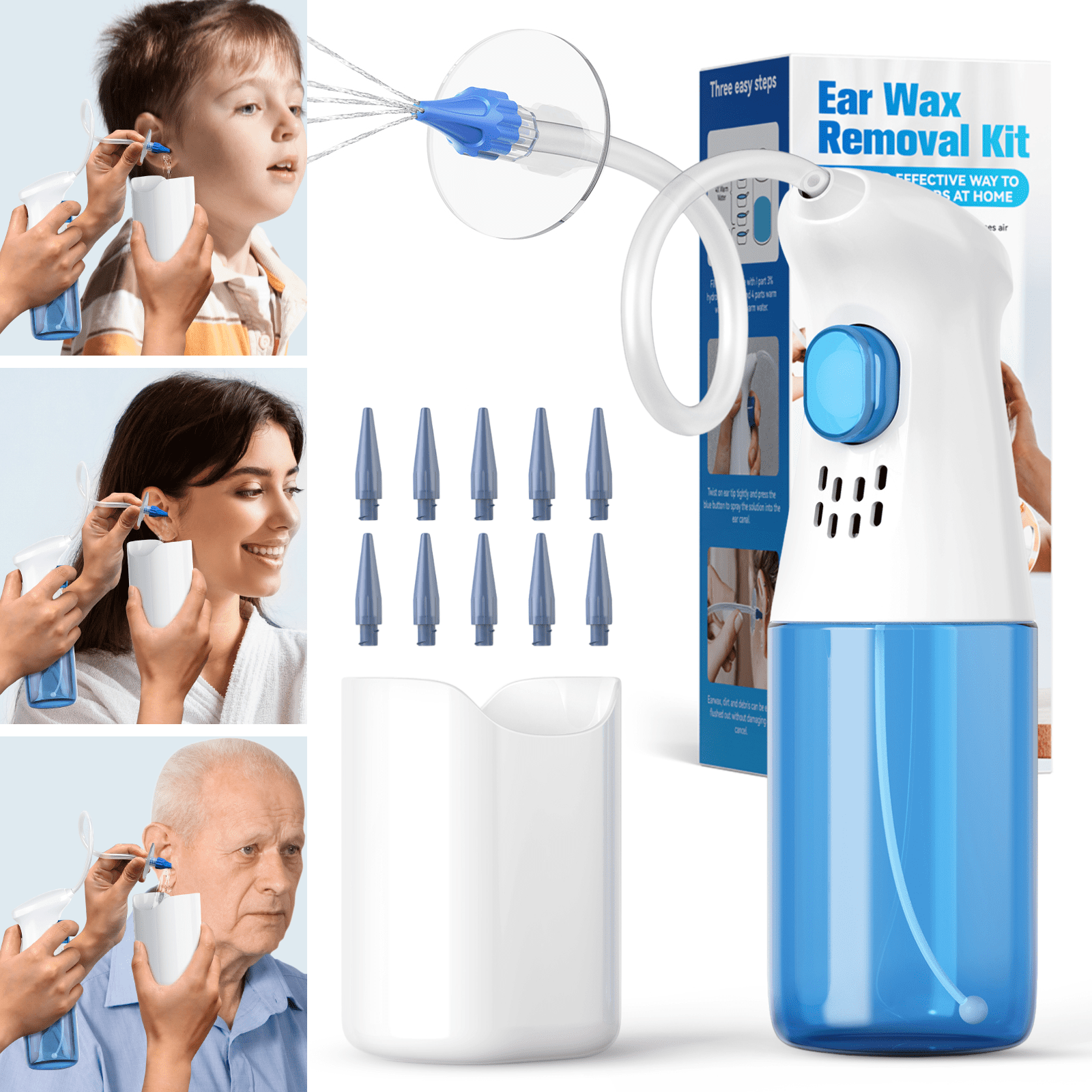 AOPICK Ear Cleaning,Ear Wax Removal Cleaner Tool Earwax Remover Cleaning Kit Irrigation, Safe & Effective Ear Irrigation Flushing with 10 Replaceable Tips for Home Use.