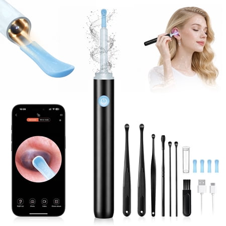 VIISHARE Ear Wax Removal Kit with 1080P HD Camera, Ear Cleaner Tool for iOS & Android, Safe Wax Remove Ear Pick with Lights,Ear Spoon, WiFi Connected - Black
