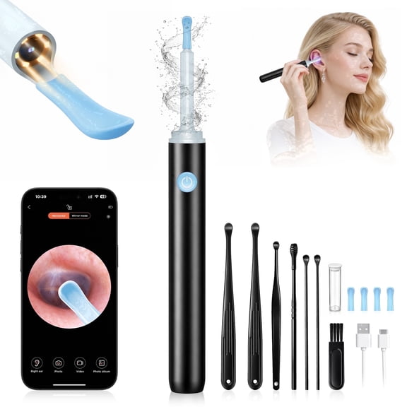 VIISHARE Ear Wax Removal Kit with 1080P HD Camera, Ear Cleaner Tool for iOS & Android, Safe Wax Remove Ear Pick with Lights,Ear Spoon, WiFi Connected - Black
