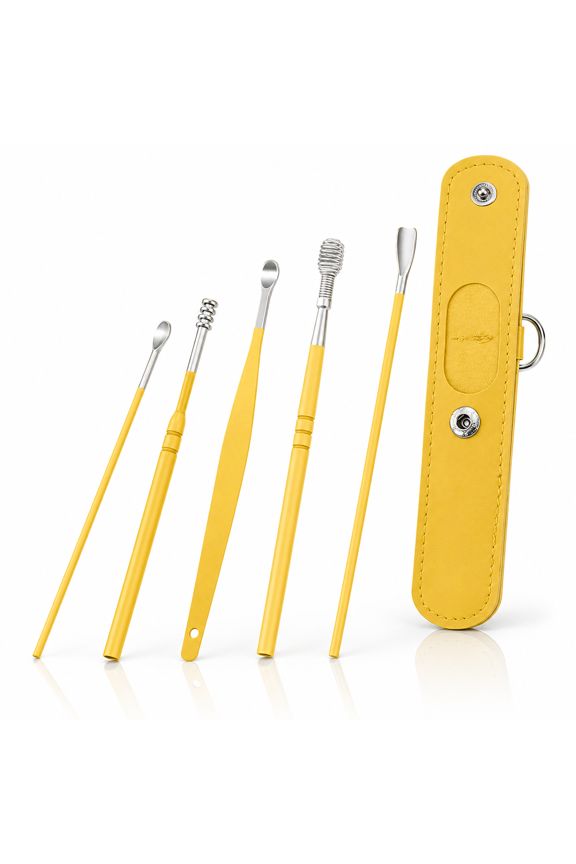 Ear Wax Removal Kit,Professional Double-Headed Ear Pick Earwax Removal Tools,Ear Cleaner Earwax Removal Tool with Portable Keychain PU Leather Case