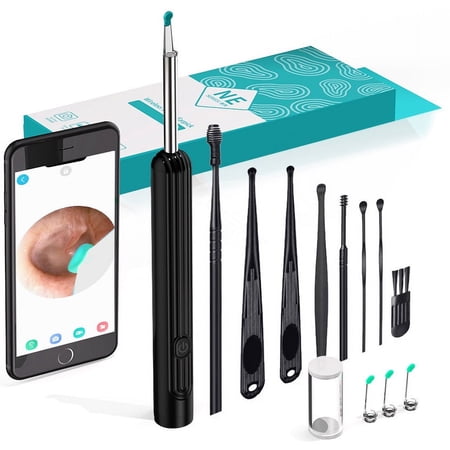 Ear Wax Removal Tool, 1920P HD Ear Cleaner with Camera, Mini Visual Ear Camera, Ear Cleaning Kit for iPhone, iPad, Android, Black