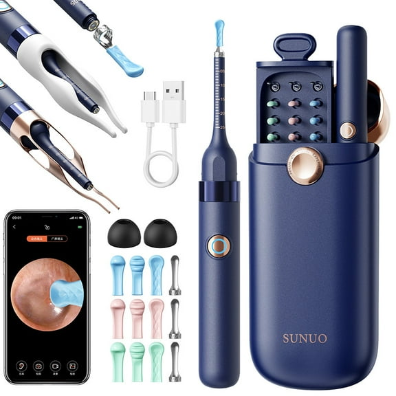 Ear Wax Removal Tool Camera with Wireless WiFi,Ear Wax Removal Tool with Flexible Visual 1080P Light Otoscope,Ear Cleaner with Painless Tweezers/Spade/Spoon/Pick,Ear Wax Removal Kit for Family