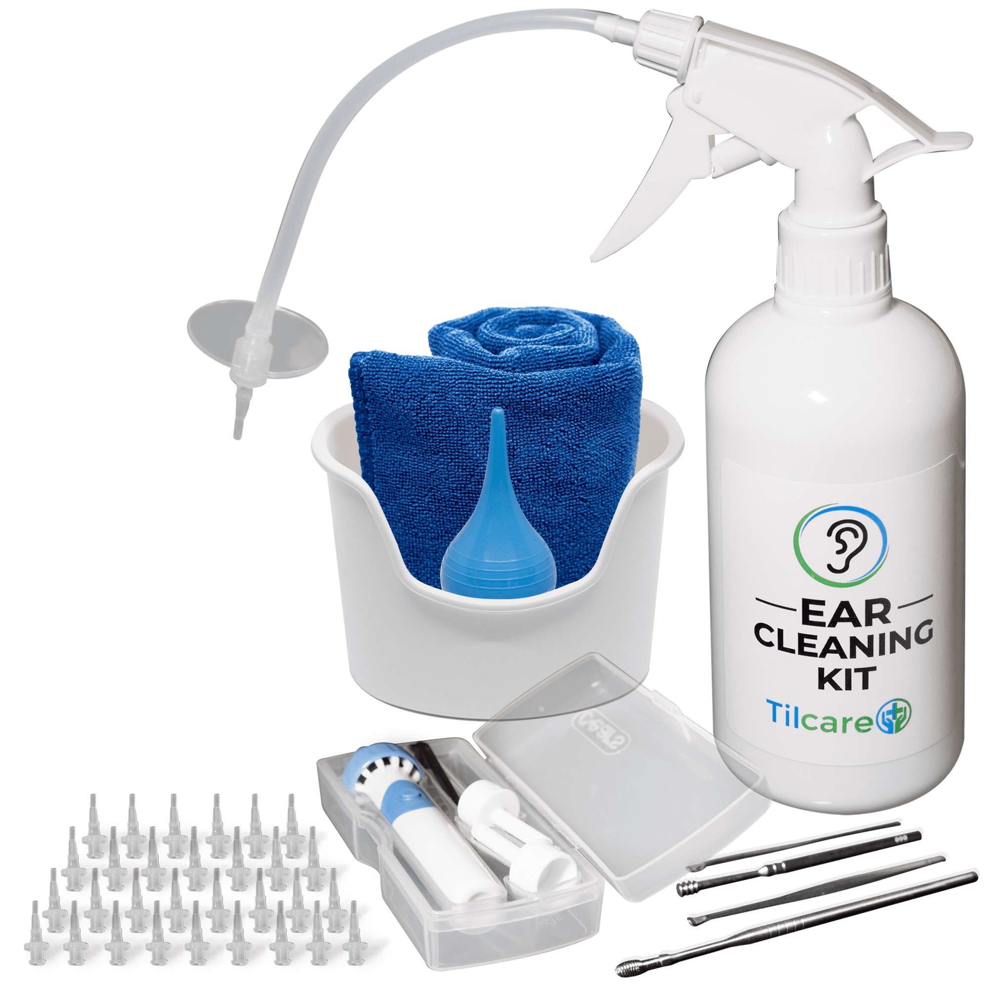 Ear Wax Removal Tool by Tilcare - Ear Irrigation Flushing System for Adults  & Kids - Perfect Ear Cleaning Kit - Includes Electric Vacuum Removal Tool,  Basin, Syringe, Curette Kit, Towel and