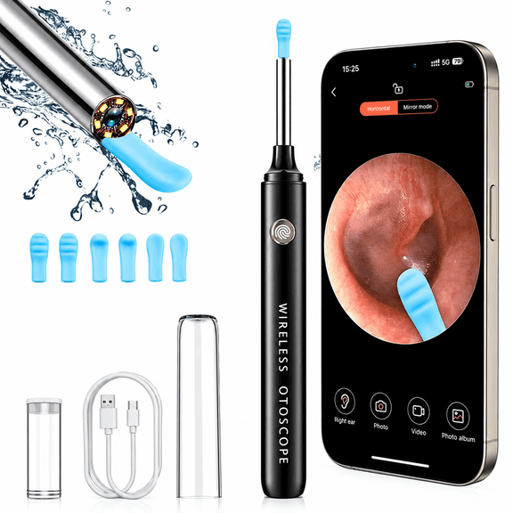 Ear Wax Removal Tool Camera - Wireless Ear Cleaner with Camera - 1080P Otoscope with 6 Ear Spoon - Ear Ear Cleaning Kit for iPhone & Android Phones (Black)