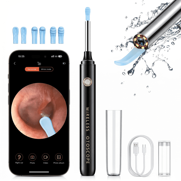 Ear Wax Removal - 1080P Otoscope Earwax Remover Tool with 6 Ear Spoon - Ear Camera for iOS & Android (Black)
