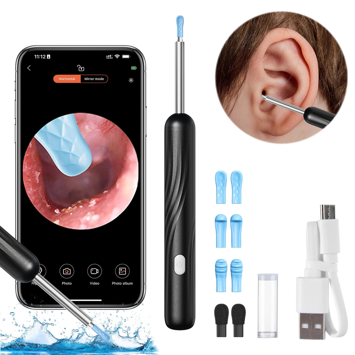 Ear Wax Removal with 1080P HD Camera Otoscope Ear Cleaning Kit - Black