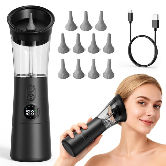 Ear Wax Removal Kit with Temperature Sensor, 4 Pressure Modes Ear Cleaner with 2-IN-1 Water Tank, One-Hand Electric Operation, IPX7 Waterproof & Easy to Maintain, Home Use