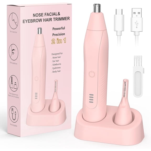 Ear and Nose Hair Trimmer for Men Women, Eyebrow Facial with Powerful Motor Dual-Edge Blades Rechargeable Painless 2 in 1 Metal Trimming Tool