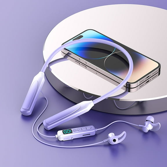Ear buds Wireless Bluetooth Earbuds Sport 2025 NEW Bluetooth 5.3 Headphones with LED Display 128H Playtime Powerful Bass Over Ear Earphones with Earhooks IP7 Waterproof for Gym/Running/Workout,Purple