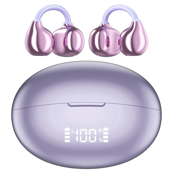 Cshidworld Open Ear Earbuds,Bluetooth 6.0 Wireless Headphones with Smart Display,ENC Noise Cancellation,50H Playtime,Lightweight Clip-On Design for Running Workout Sports,Purple