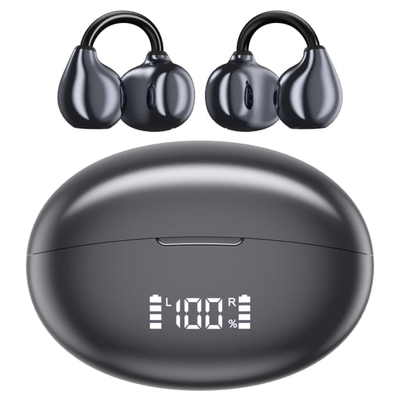 Cshidworld Open Ear Earbuds,Bluetooth 6.0 Wireless Headphones with Smart Display,Adaptive Noise Cancelling Calls,50H Playtime,Light Weight,Clip On Earbuds for Running/Workout,Black