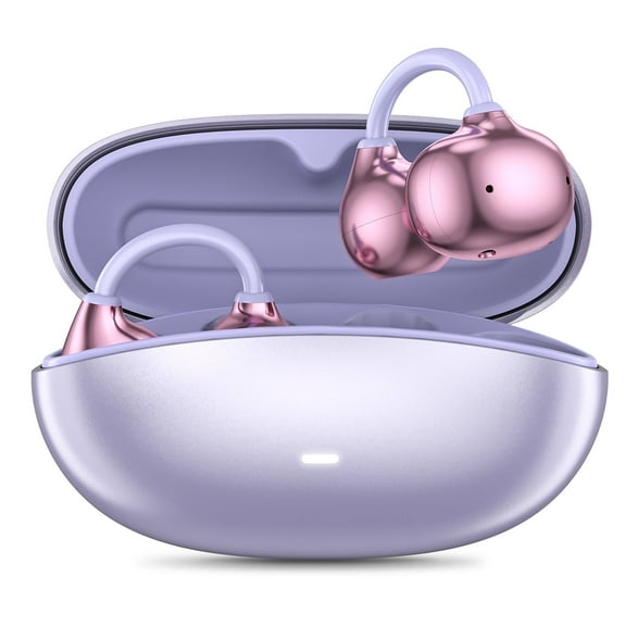 Cshidworld Open Ear Earbuds, Clip on Earbuds Bluetooth 6.0 Wireless Headphones with Noise Cancelling Mic, IPX5 Waterproof, 50H Playtime for Running, Workout,Purple