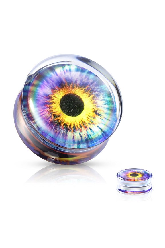 Ear plugs Purple Eye Print Enclosed Clear Acrylic Saddle Fit Plug